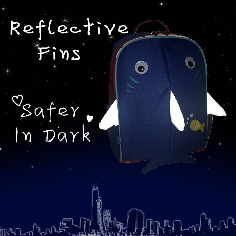 yodo Little Kids School Bag Pre-K Toddler Backpack - Reflective Fins, Name Tag and Chest Strap, Shark - Image 2